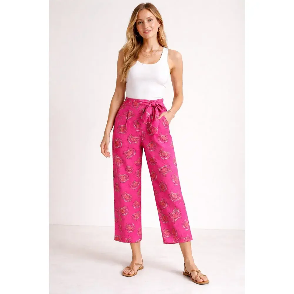 J. Crew Ratti King Crab Linen Wide Leg High Rise Pants Pink Size 8 - Picture 1 of 11